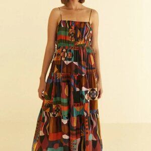 Farm Rio Multicolor Tropical Shapes Print Sleeveless Midi Dress Sz XXS